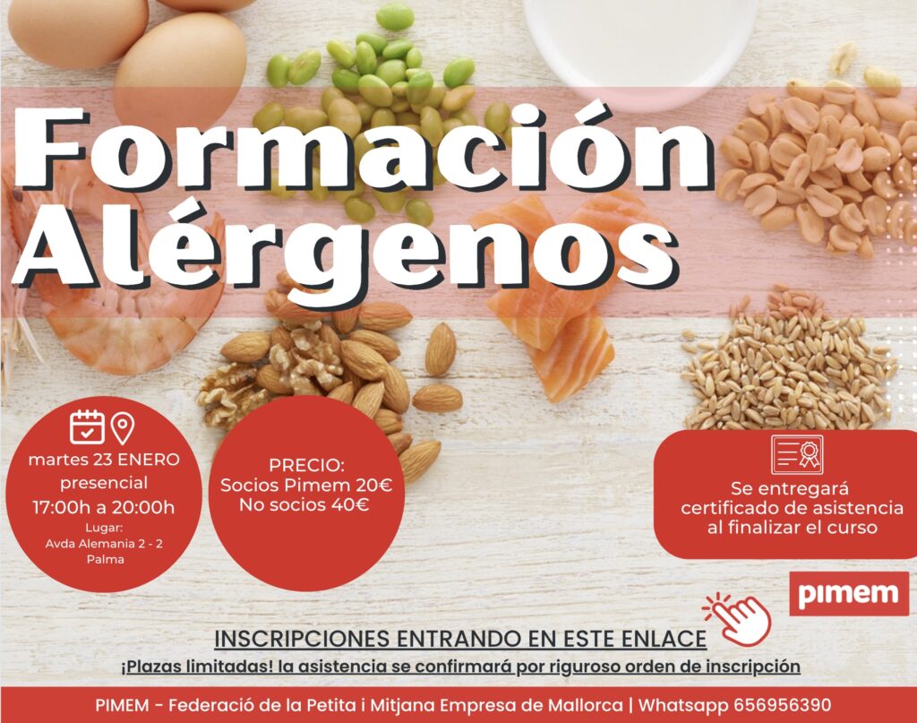 PIMEM recuerda la formación obligatoria en Alérgenos para quienes manipulan alimentos