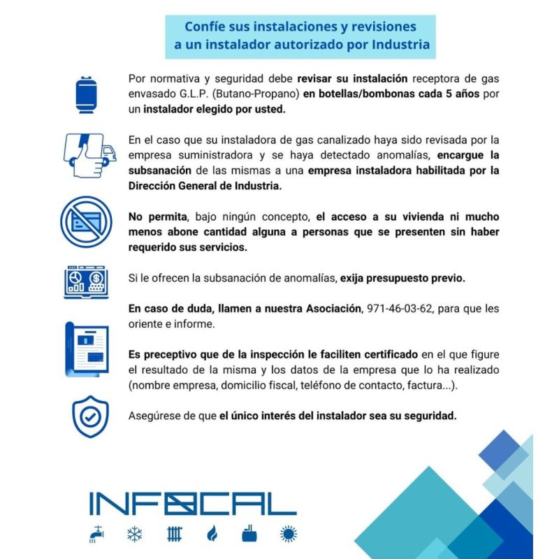 INFOCAL da consejos sobre las revisiones del gas y alerta de posibles estafas