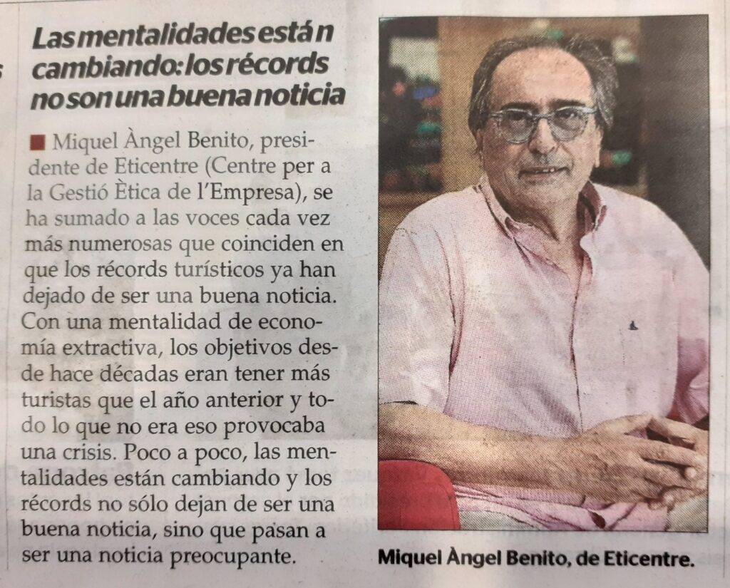 Miquel Àngel Benito, vocal de PIMEM y presidente de Eticentre: "Los récords de turistas