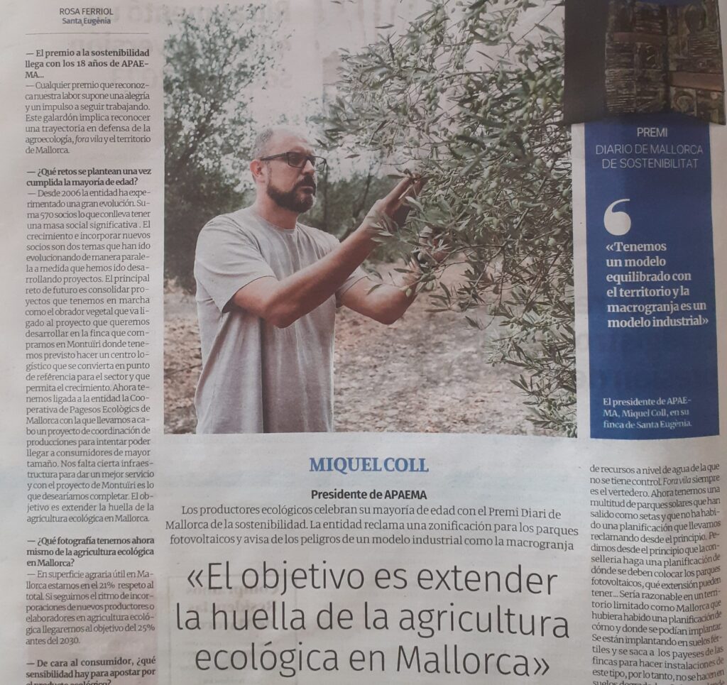 Diario de Mallorca entrevista a Miquel Coll, presidente de APAEMA: "Llegaremos al 25%