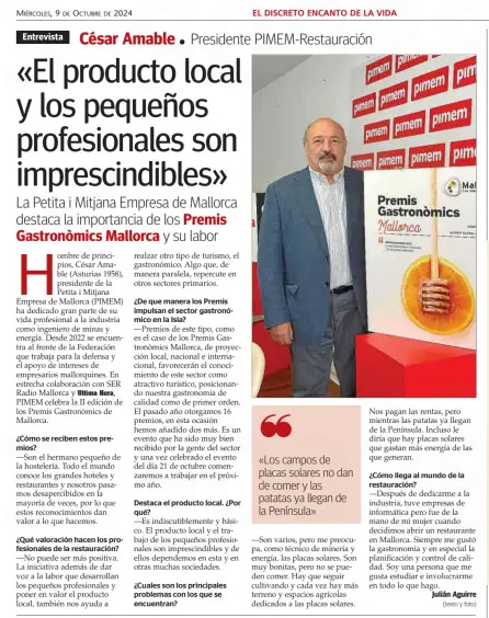 César Amable, presidente de PIMEM Restauració, defiende el producto local en una